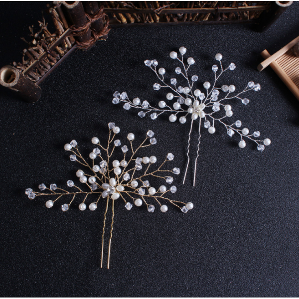 Шпилька для волосся з перлинами, "Tenderness", 13*11 см, срібло, 1 шт