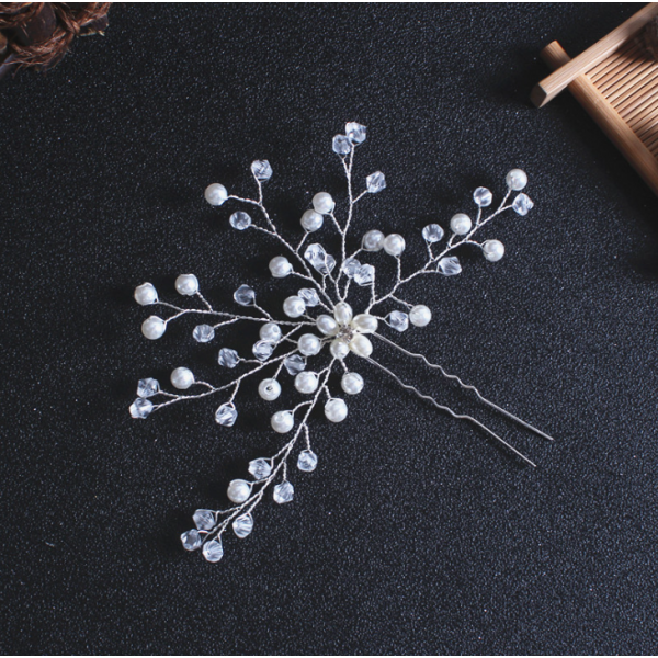 Шпилька для волосся з перлинами, "Tenderness", 13*11 см, срібло, 1 шт