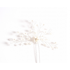 Шпилька для волосся з перлинами, "Tenderness", 13*11 см, срібло, 1 шт