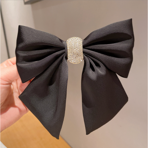 Шпилька для волосся з бантом та камінням, затискач для волосся зі стразами, чорний