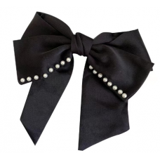 Шпилька - бант для волосся, атласний бант для волосся з перлами, чорний, 20х21 см