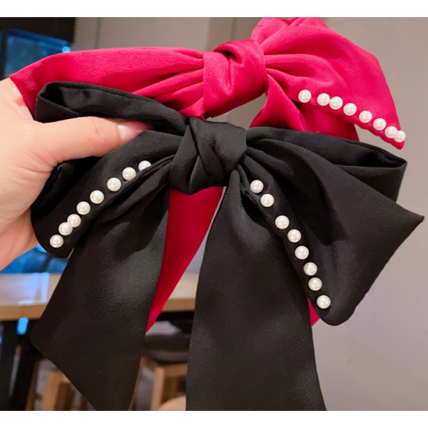 Шпилька - бант для волосся, атласний бант для волосся з перлами, чорний, 20х21 см