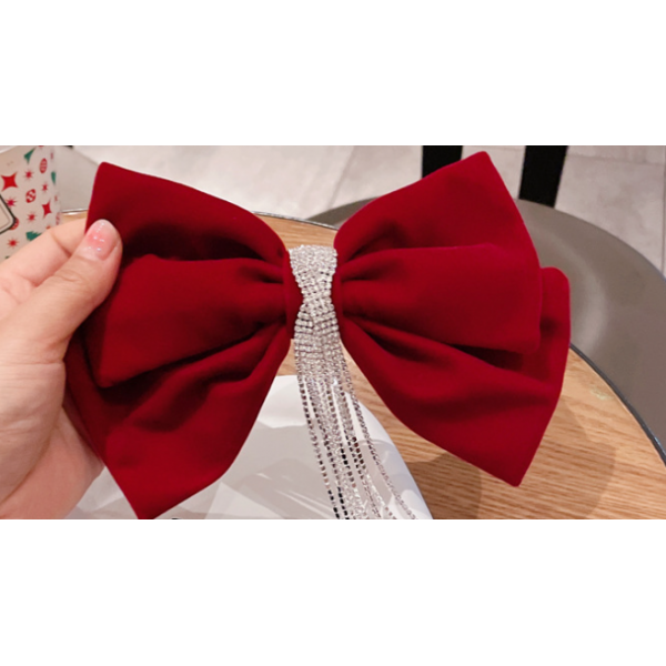 Шпилька - бант для волосся зі стразами, червона, 22х16,5 см