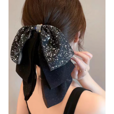 Затискач для волосся з великим бантом, бант з принтом, чорний, 4х18 см