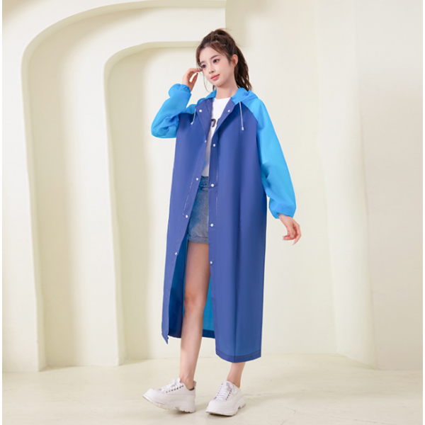 Дощовик жіночий, водонепроникний плащ, універсальний розмір, блакитно-синій, 145×70 см