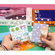 Пакет прозорий для пакування, з клейкою стрічкою, 9*13 +3 см, з білими сердечками, 50 шт