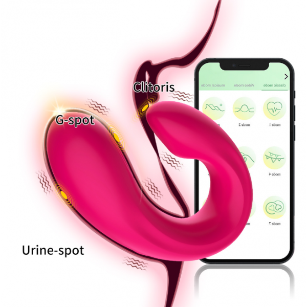 Вібратор жіночий подвійний, U-подібної форми, віброяйце, зі смарт управлінням, фіолетовий