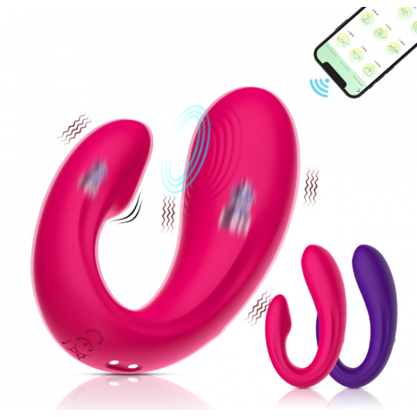 Вібратор жіночий подвійний, U-подібної форми, віброяйце, зі смарт управлінням, фіолетовий