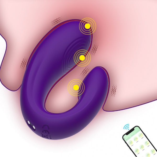 Вібратор жіночий подвійний, U-подібної форми, віброяйце, зі смарт управлінням, фіолетовий