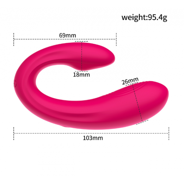 Вібратор жіночий подвійний, U-подібної форми, віброяйце, зі смарт управлінням, фіолетовий