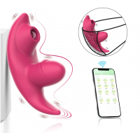 Вібратор жіночий вакуумний, зі смарт управлінням, з потрійним стимулюванням, рожевий