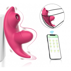 Вібратор жіночий вакуумний, зі смарт управлінням, з потрійним стимулюванням, рожевий