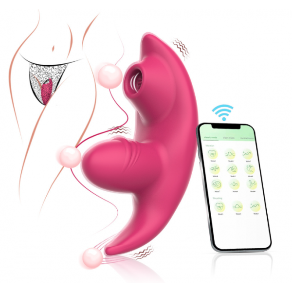 Вібратор жіночий вакуумний, зі смарт управлінням, з потрійним стимулюванням, рожевий Вібратор жіночий вакуумний, зі смарт управлінням, з потрійним стимулюванням, рожевий