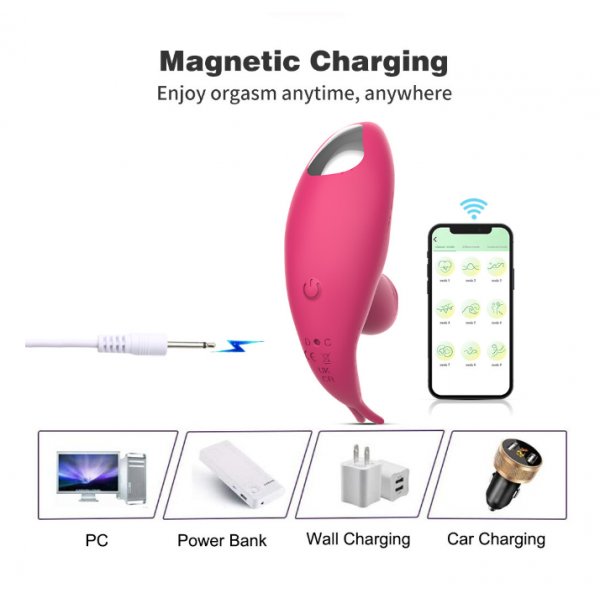 Вібратор жіночий з вібровусиками, для потрійного стимулювання, зі смарт управлінням, рожевий