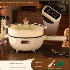 Вок електричний з довгою ручкою, сковорідка-вок, механічна пательня із пароваркою, біла, 3л