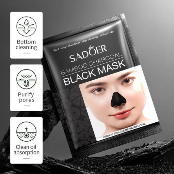 Маска від чорних цяток із бамбуковим вугіллям SADOER, 10 шт