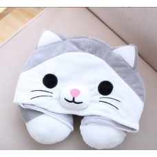 Подушка в дорогу з капюшоном "Сіра з Білим Кішечка", 1шт