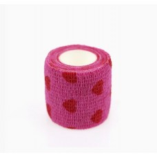 Бинт эластичный Coban 5 см, фиксирующий, самозакрепляющий, бинт Кобан, аутоадгезионный бинт, розовый с красным сердцем, 5 см х 4,5 м