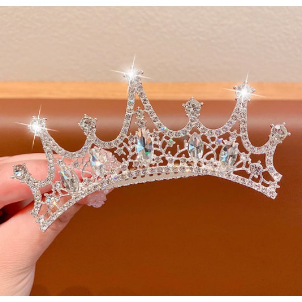 Діадема для волосся зі стразами та камінням "Crown love", срібло