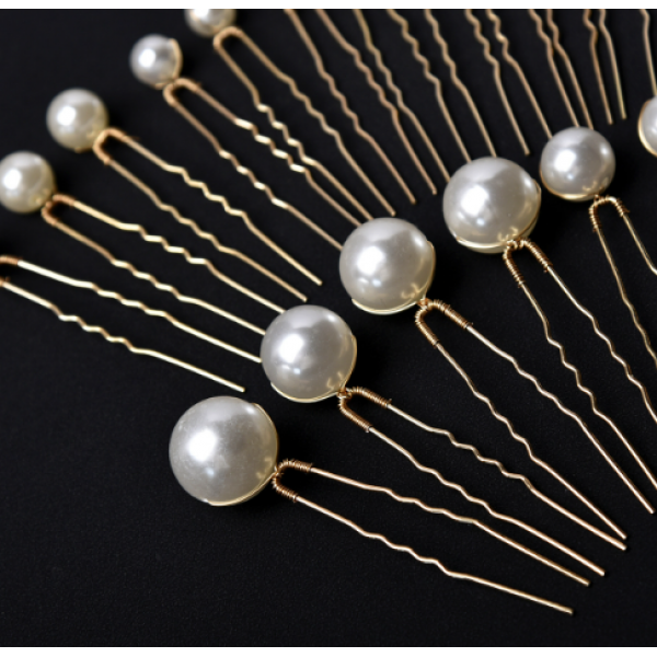 Шпильки для волосся з перлинами, різного розміру, «Pearls», набір 18 шт, золото