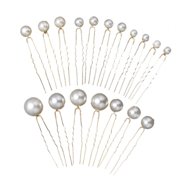 Шпильки для волосся з перлинами, різного розміру, «Pearls», набір 18 шт, золото