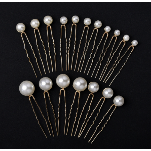 Шпильки для волосся з перлинами, різного розміру, «Pearls», набір 18 шт, золото