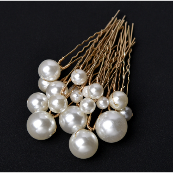 Шпильки для волосся з перлинами, різного розміру, «Pearls», набір 18 шт, золото