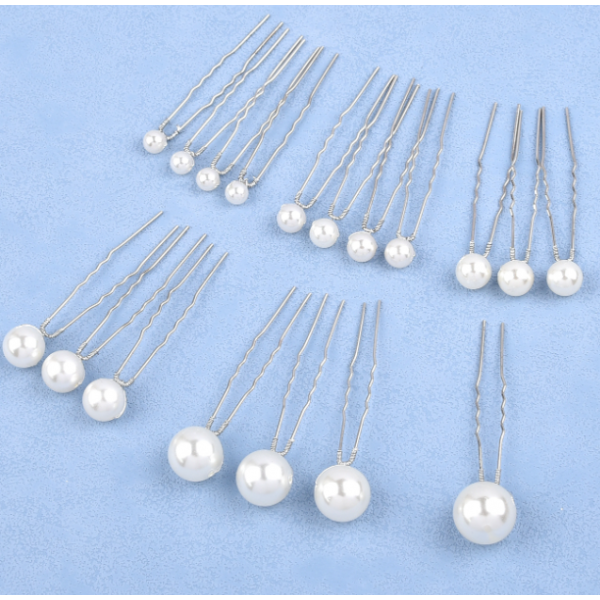 Шпильки для волосся з перлинами, різного розміру, «Pearls», набір 18 шт, золото