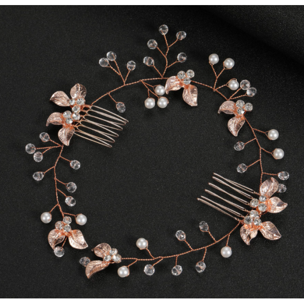 Шпилька - гребінець для волосся, зі стеклярусом та перлами, золото, 32 см