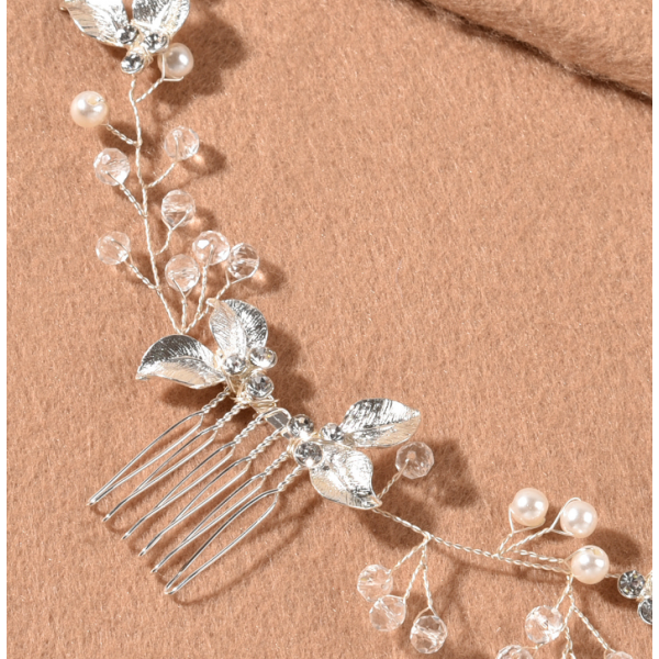 Шпилька - гребінець для волосся, зі стеклярусом та перлами, срібло, 32 см