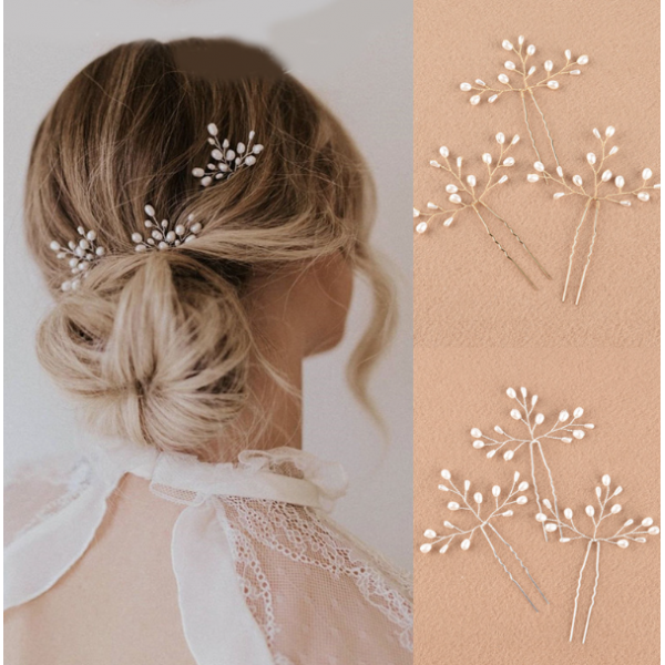 Шпилька для волосся "Different", з перлинами, два кольори, 7х11 см