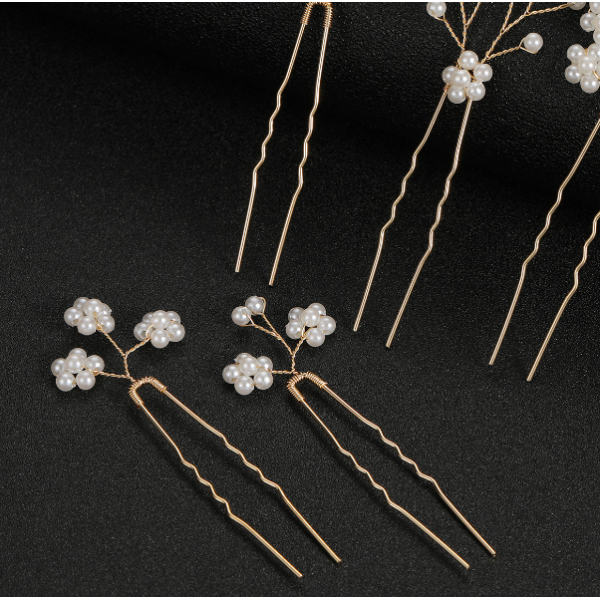 Набір шпильок для волосся з перлами, золото, 1уп (5 шт)