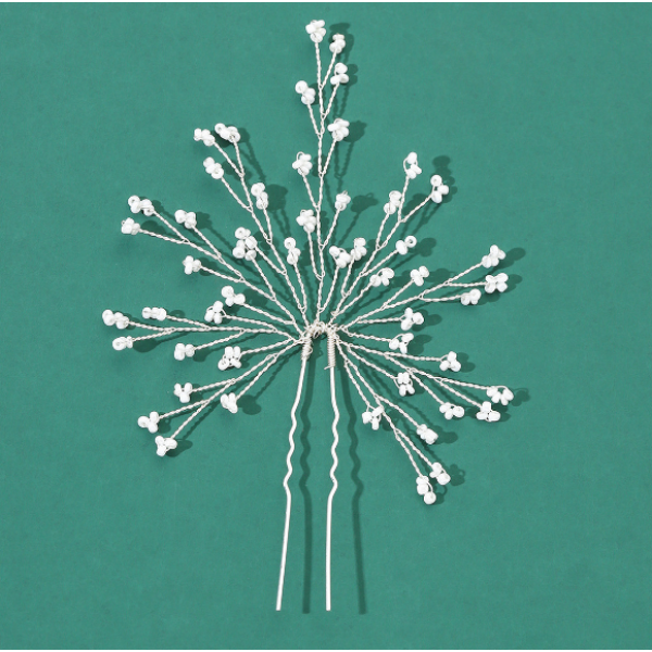 Шпилька для волосся з перлами "White Flower", срібло