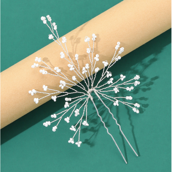 Шпилька для волосся з перлами "White Flower", срібло