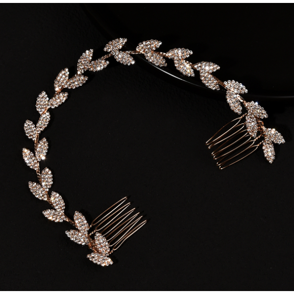 Шпилька - гребінець для волосся зі стразами, золото, 30 см