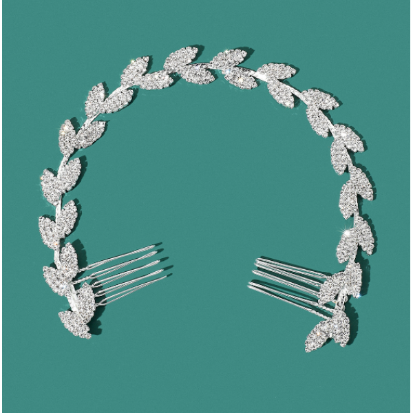 Шпилька - гребінець для волосся зі стразами, срібло, 30 см