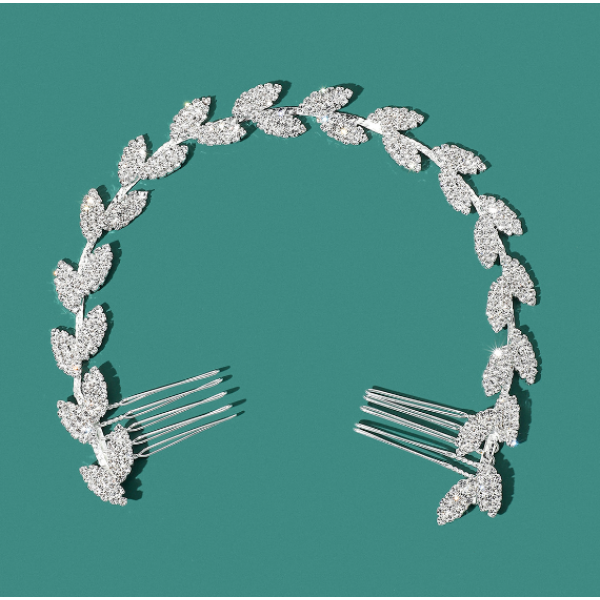 Шпилька - гребінець для волосся зі стразами, срібло, 30 см