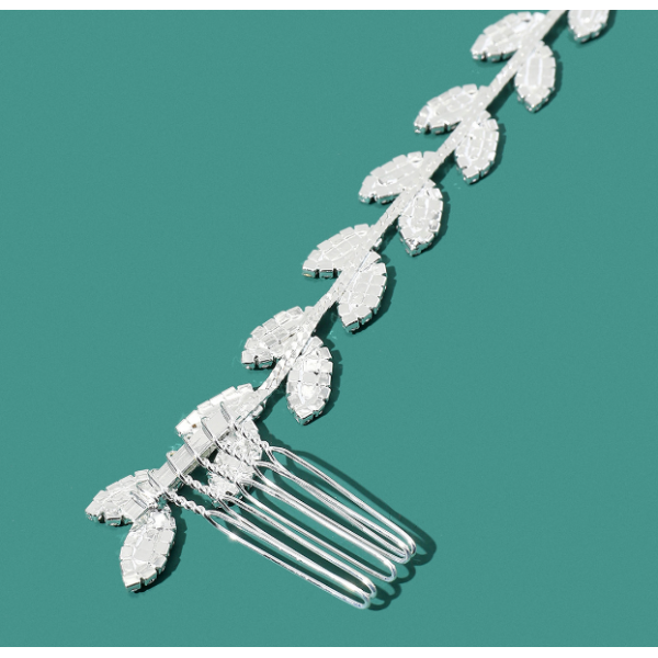 Шпилька - гребінець для волосся зі стразами, срібло, 30 см