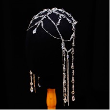 Прикраса на голову ланцюжок на волосся з кришталю, срібло