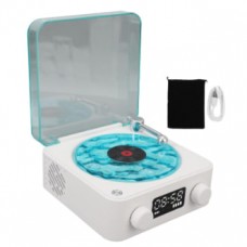 Портативна Bluetooth колонка  у вигляді вінілового програвача  з годинником та нічником з ефектом морської хвилі, White/Blue, 1шт