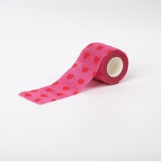 Бинт еластичний Coban 7,5 см, фіксуючий, самозакріплюючий, бинт Кобан, аутоадгезійний бинт, рожевий із червоним серцем, 7,5 см х 4,5 м