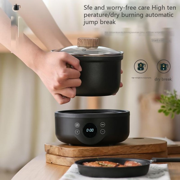 Каструля з електричною підставкою багатофункціональна, для приготування їжі, чорна, 1800 мл