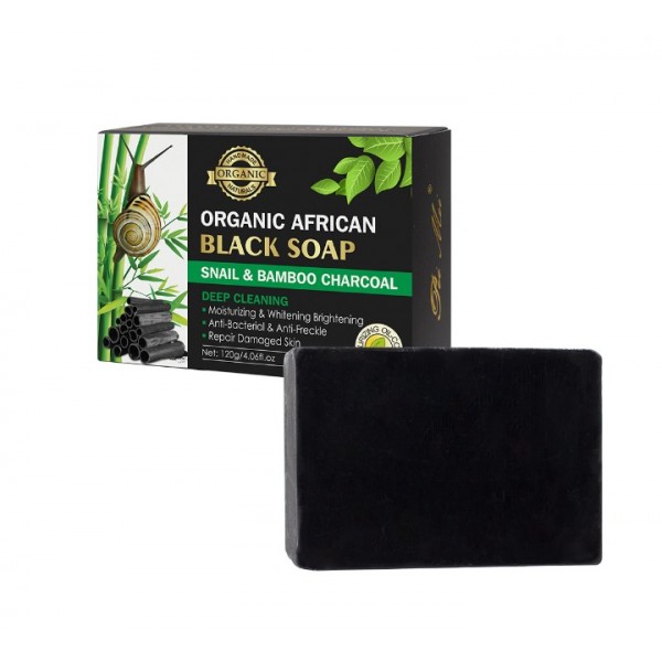 Мило чорне Organic Black Soap, з муцином равлика і бамбуковим вугіллям, 120 г