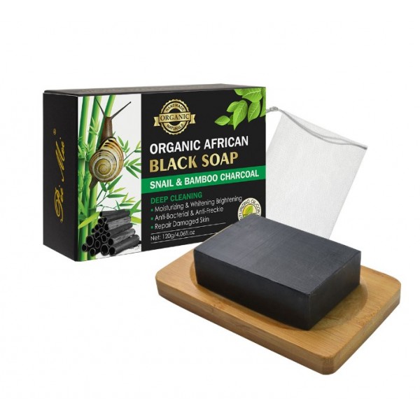 Мило чорне Organic Black Soap, з муцином равлика і бамбуковим вугіллям, 120 г