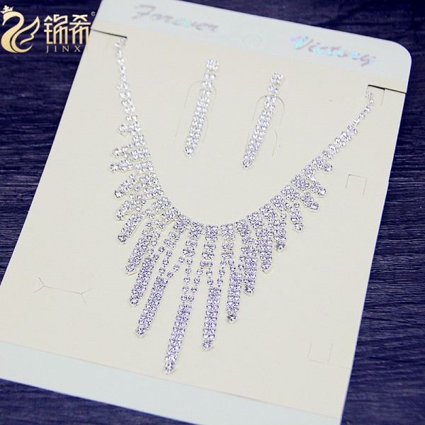 Набор: колье со стразами серьги "Stylish Pendants", серебро