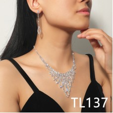 Набір: кольє зі стразами + сережки "Silver Leaves", срібло 