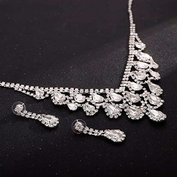 Набір: кольє зі стразами + сережки "Stylish Drops", срібло 