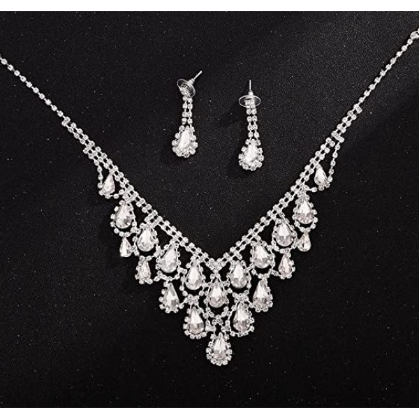 Набір: кольє зі стразами + сережки "Stylish Drops", срібло 