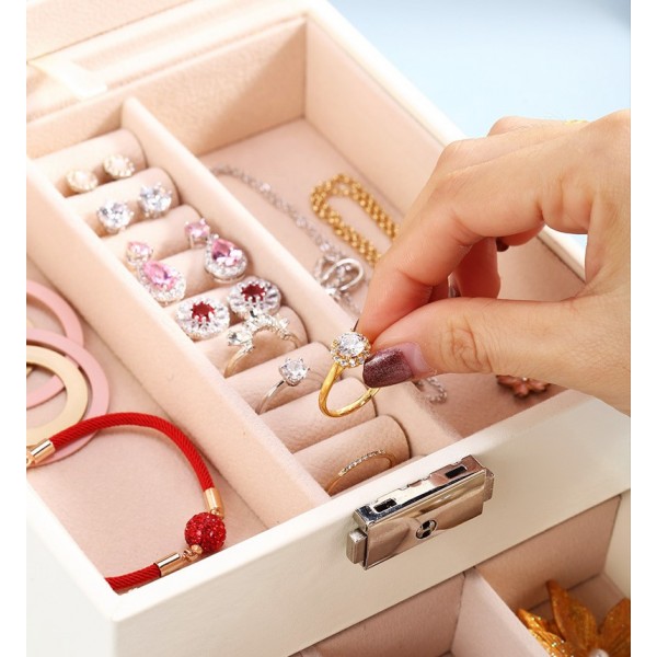 Органайзер для прикрас двоярусний, на ключику, із дзеркалом та висувною шухлядкою, 16×16×11 см