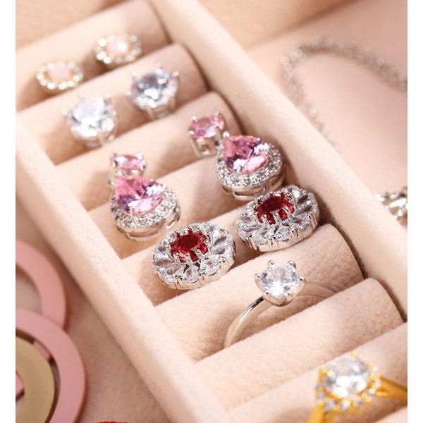 Органайзер для прикрас двоярусний, на ключику, із дзеркалом та висувною шухлядкою, 16×16×11 см